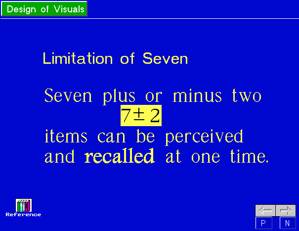 Figure 7.  Screen shot from the package demonstrating the points discussed in the section Learning Modeling of Visuals. The main text in this picture is Limitation of Seven Seven plus or minus two items can be perceived and recalled at one time.